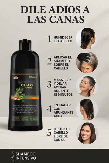 Shampoo Chao Canas Malaya 🌿+ OBSEQUIO 🌿 ¡RECUPERA TU COLOR NATURAL EN SOLO 15 MINUTOS!